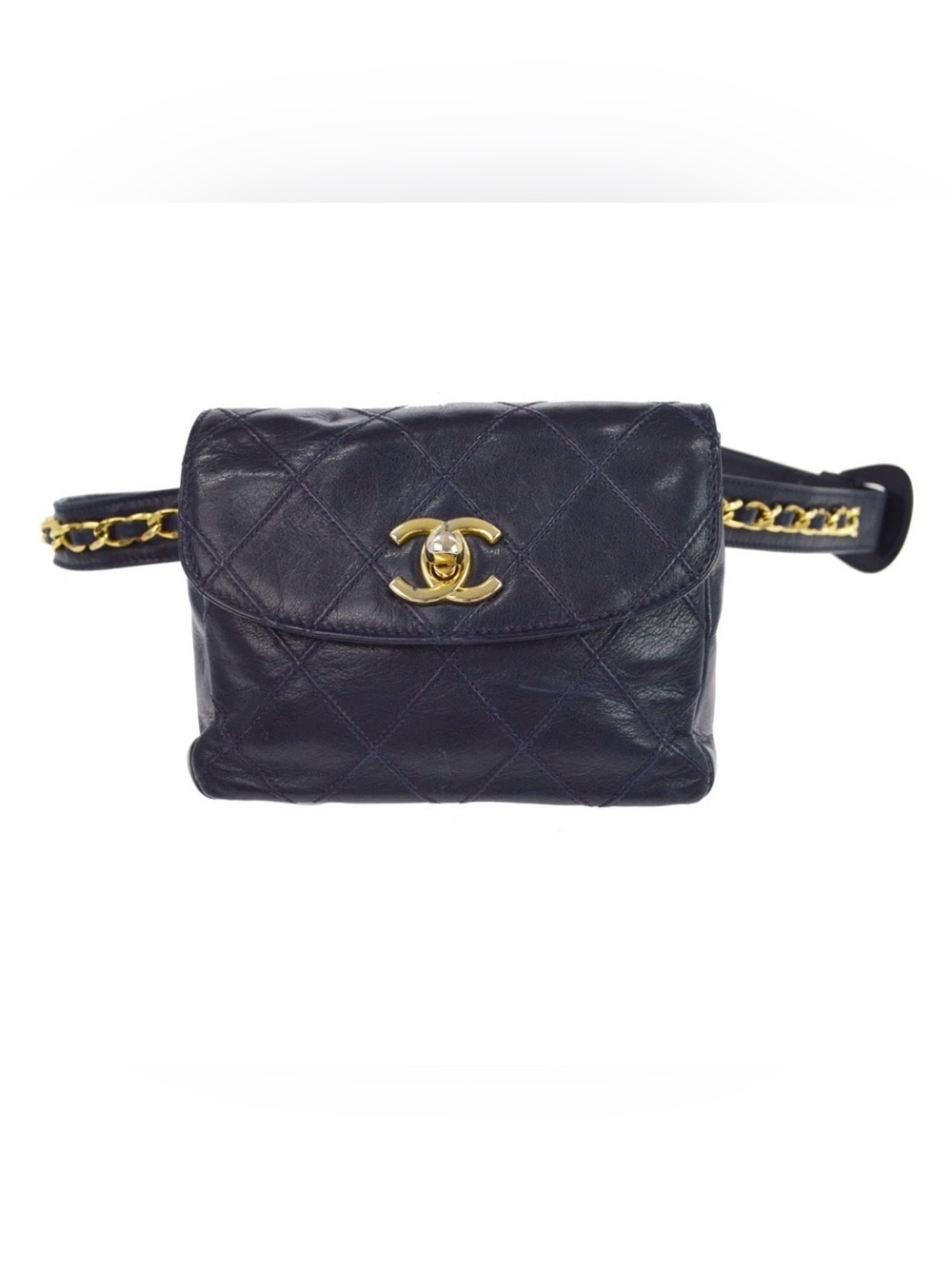 Authentic CHANEL navy mini belt bum bag waist 85cm